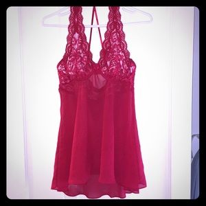 Red Halter Lace Babydoll
